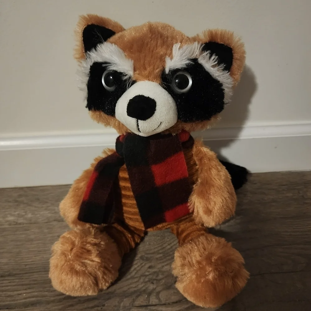 DanDee Brown Corduroy Belly Raccoon w/ Scarf Plush Toy Stuffed Animal 13